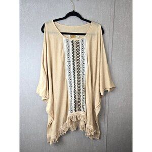 Missy Robertson Poncho Womens L Cream Southern Coastal Grandma Beachy Fringe